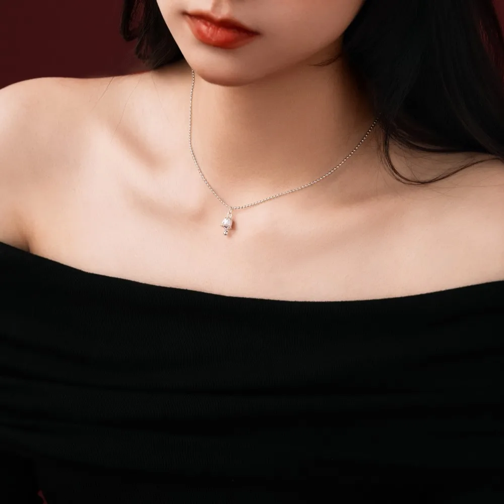 KAKODIY small and cute design hypoallergenic and non-fading 925 Sterling Silver bead chain 5A cubic zirconia bell pendant necklace jewelry detail 3