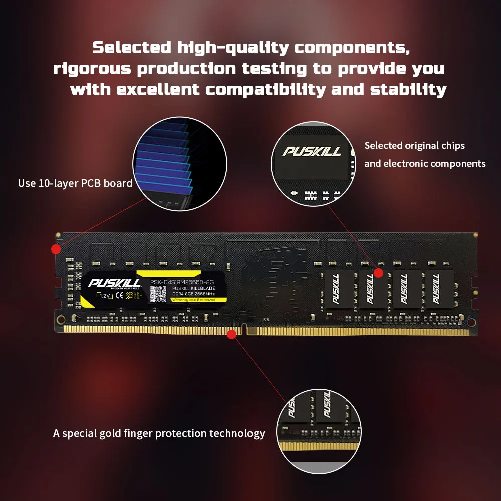 PUSKILL DDR4 RAM 8GB/16GB/32GB 3200MHz Desktop Gaming Memory
