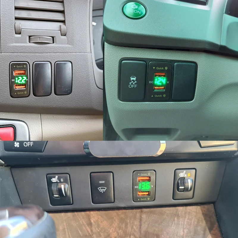 Toyota Rav4 Fast Charger Adapter Type C Usb Port 12V Usb Socket for Toyota 2018 With Voltmeter Display