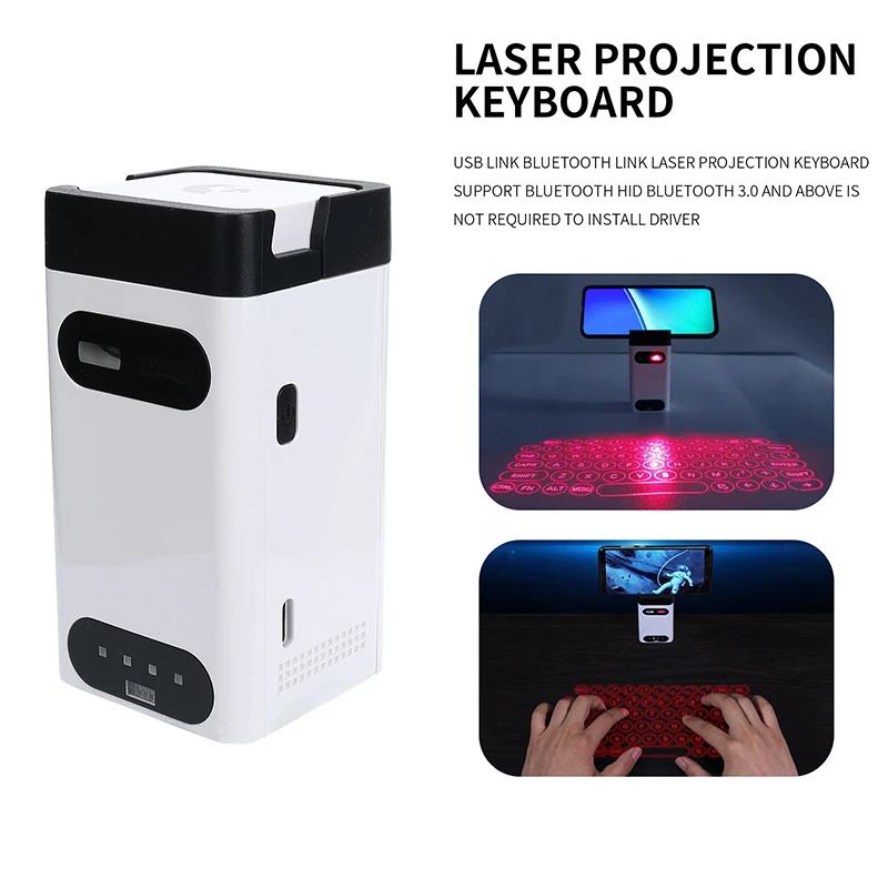 Magic BT Wireless Virtual Laser Projection Keyboard and Mouse IR Touch With Power Bank & Hidden Smart Phone Bracket Rechargeable