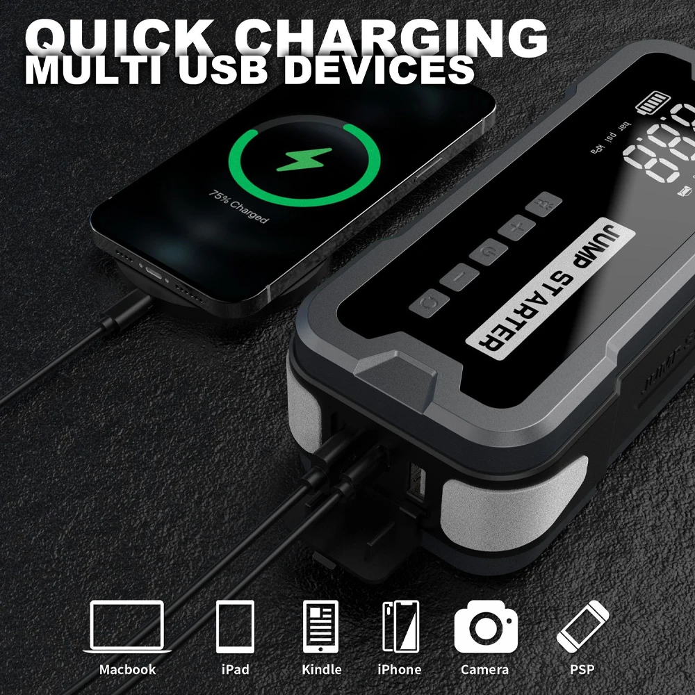 Jump Starter Air Compressor 4000A 150PSI Tire Inflators Power Bank Portable Battery for Car Emergency Booster Starting Device - view 6