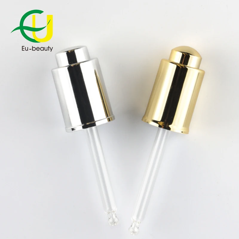15ml 20ml 30ml gold silver glass cosmetic serum push button dropper bottle with dropper gold press button essential oil dropper/