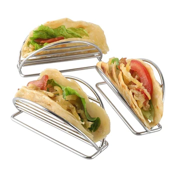 Minimalist Style Stainless Steel Burrito and Taco Tray Stand Sustainable Metal Plate Holders for Parties and Restaurants