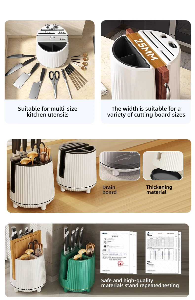 Wannuo Rotatable Kitchen Knife Holder Multifunctional Spoon and Chopsticks Holder Kitchen Knives & Accessories details