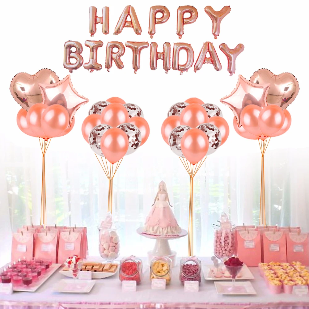Party Propz Birthday Decoration Items For Girl - 36 Pcs, Rose Gold Birthday Decorations for Girls | Rose Gold Balloons | Birthday Decorations Kit 