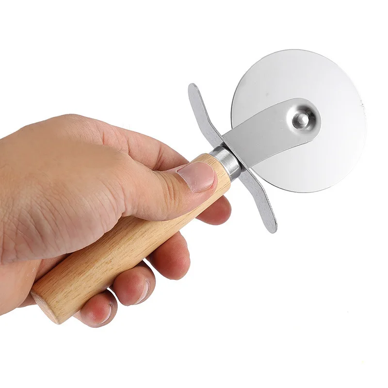 Stainless Steel Pizza Cutter Wooden Handle Hob Single Wheel New Crispy