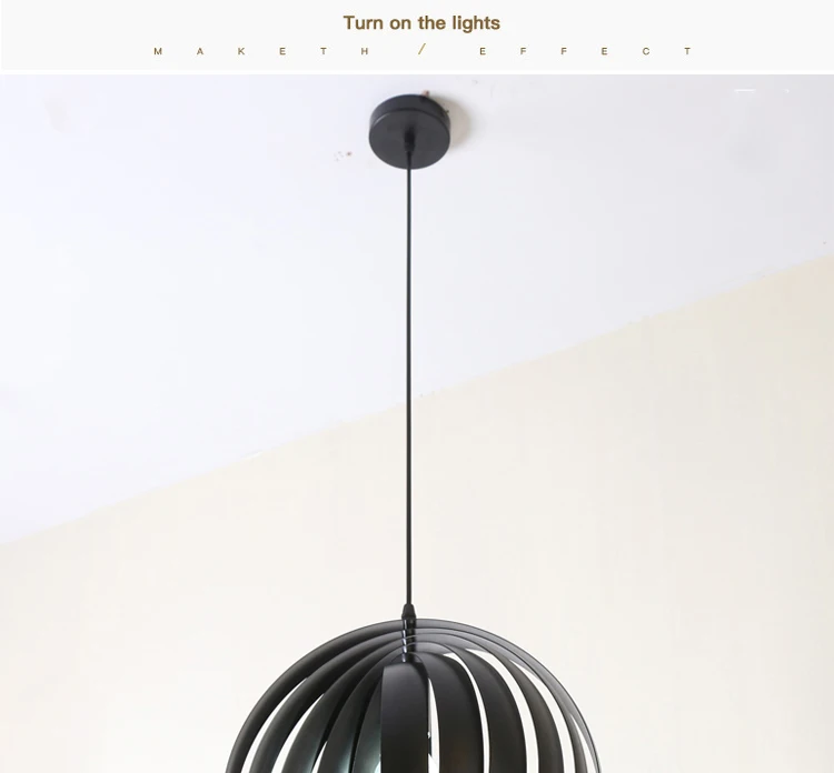 Modern Adjustable Metallic Globe Pendant Light Fixtures with Painting Black Color Ring For Living Room
