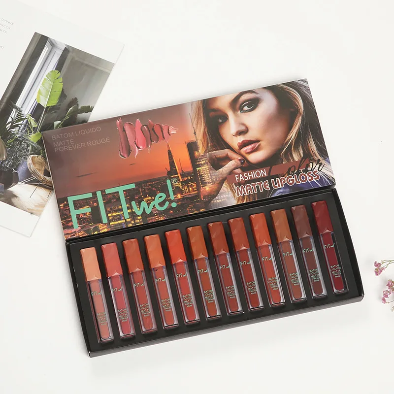 
 Набор блесков для губ 12 цветов, жидкая матовая губная помада Huda, поставщики антипригарных блесков для губ в коробке, набор помад с частным ярлыком  