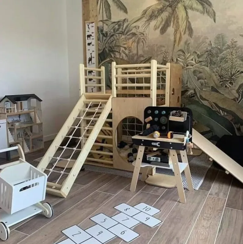Lm Kidsmontessori Indoor Climbing Frame Wooden Toys Game With Slide