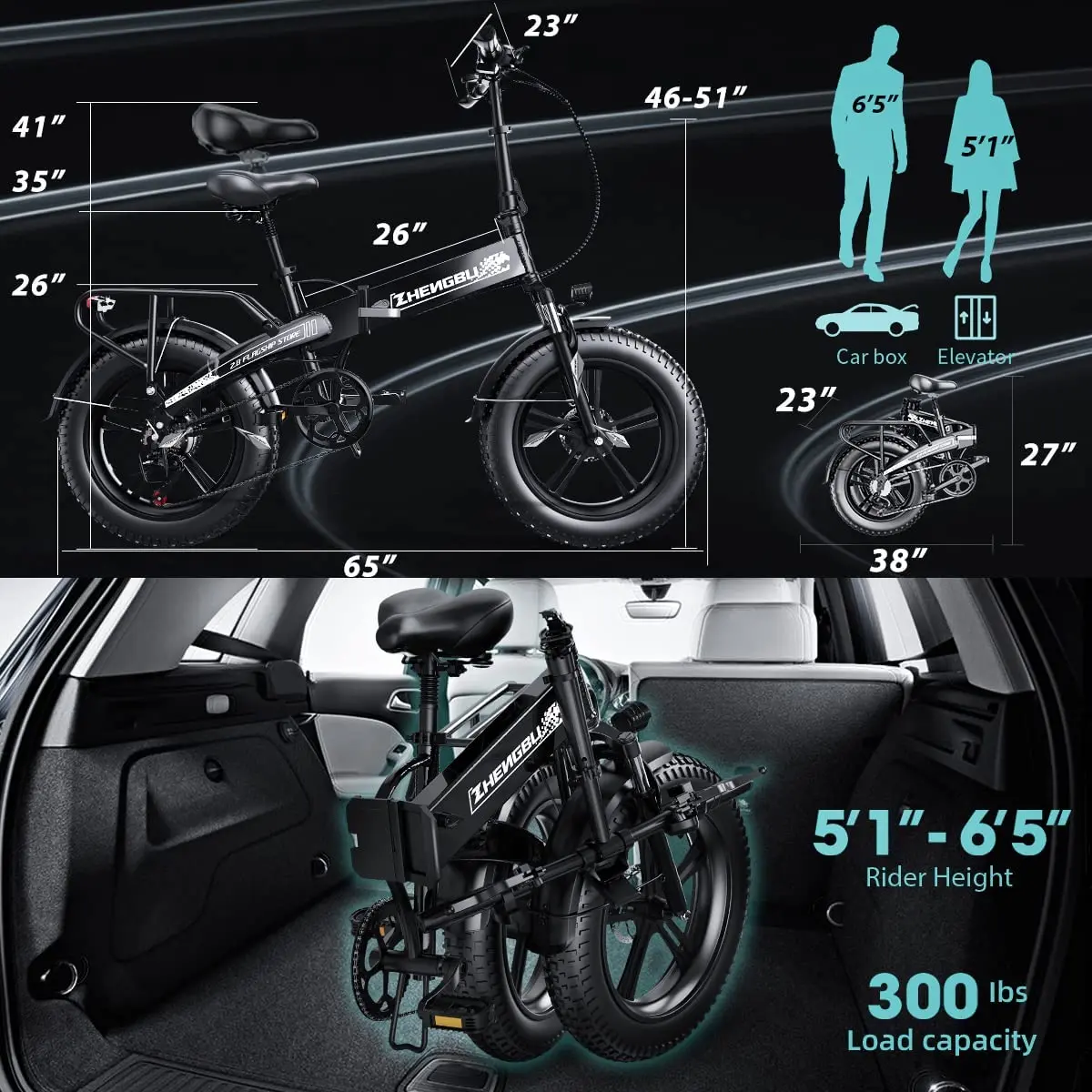 Zhengbu Factory XB 折りたたみ式 48V 350W 電動自転車 Fat Tire 7速 30kg