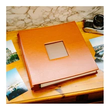 Large Brown Leather Wedding Photo Album Custom Premium with 80 Self Adhesive Pages Memory Book for Anniversary