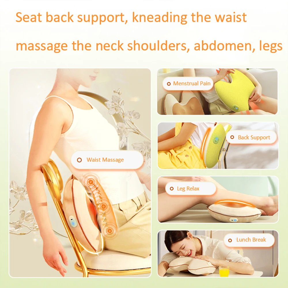 HEZHENG Portable Lumbar Neck Massager Hot Compress Waist Kneading Massage Pillow Effective Low Back Pain Relief Machine