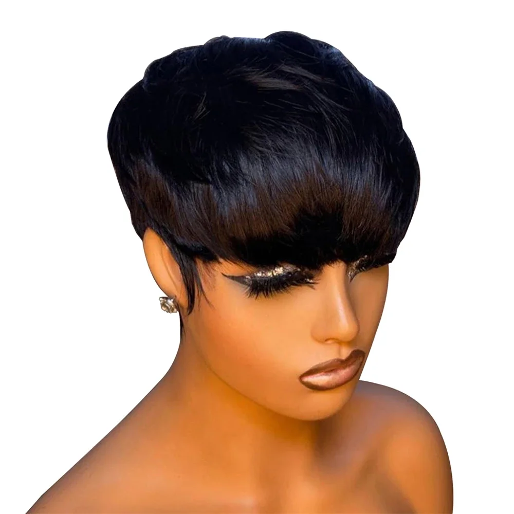 Peluca pixie cut de pelo humano para mujer con flequillo maquina_voghion.com