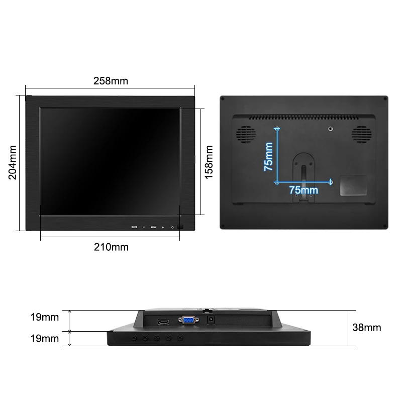 ディスプレイ・モニター本体 1024 HD-MI/VGA付き液晶モニター10.4インチ1024*768画面解像度プラスチック
