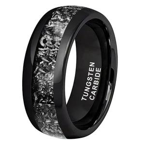 Coolstyle Jewelry 8mm Fashion Jewelry Engagement Wedding Band for Men Women Imitated  Meteorite Chip Inlay Black Tungsten Ring