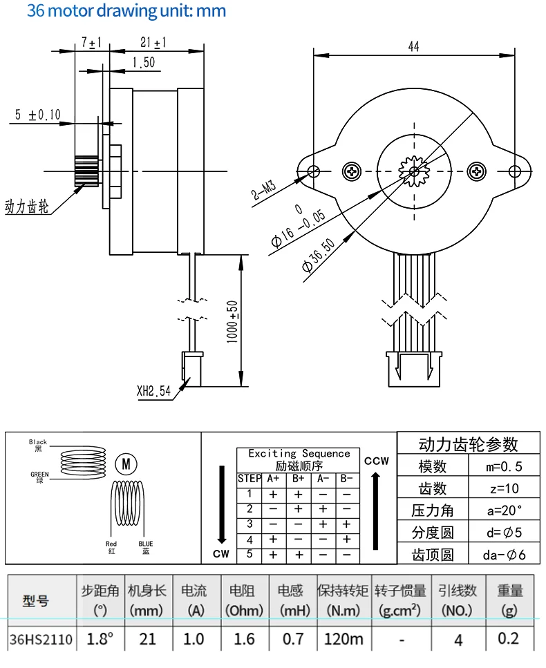 product hanpose factory supply round stepping motor step angle 18 degree 36hs2110 36 circular stepper717-9