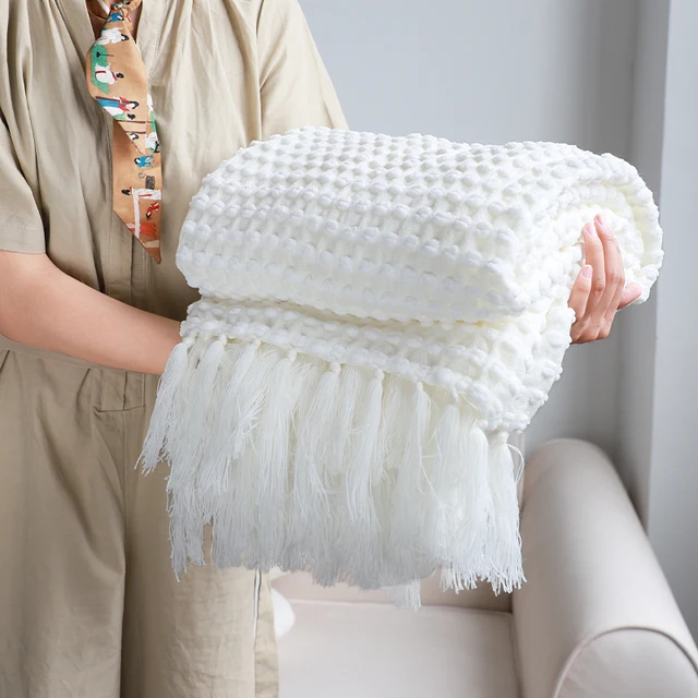 High quality Support Custom knitted throw blanket for Chair Bed couch covers Decorative Blanket With Tassels