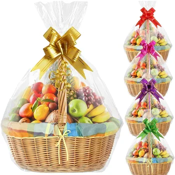 Transparent Embossed BOPP Cellophane Plastic Bag for Christmas Packaging for Fruit Baskets for Cookies Candies Desserts Bread