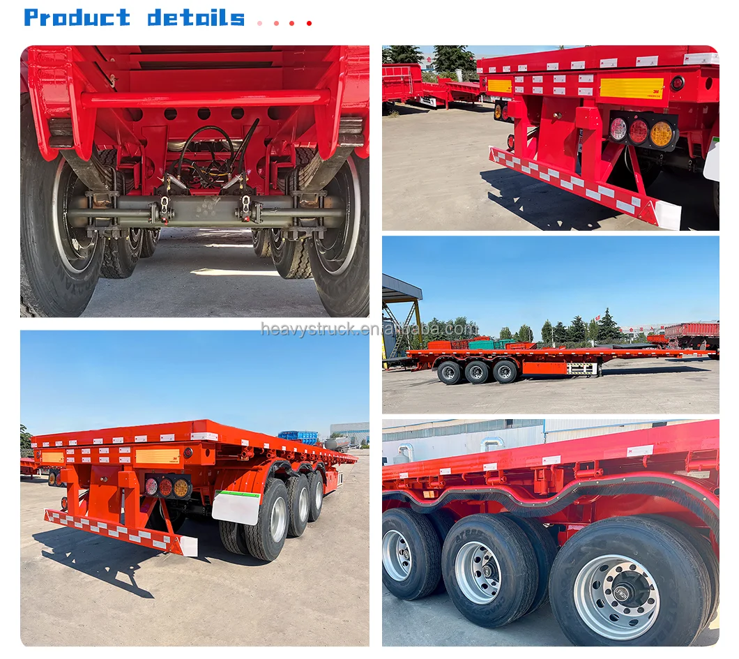 3 Axles 80ton Flat Semi Trailer Gooseneck Flat Used Semi Trailer For