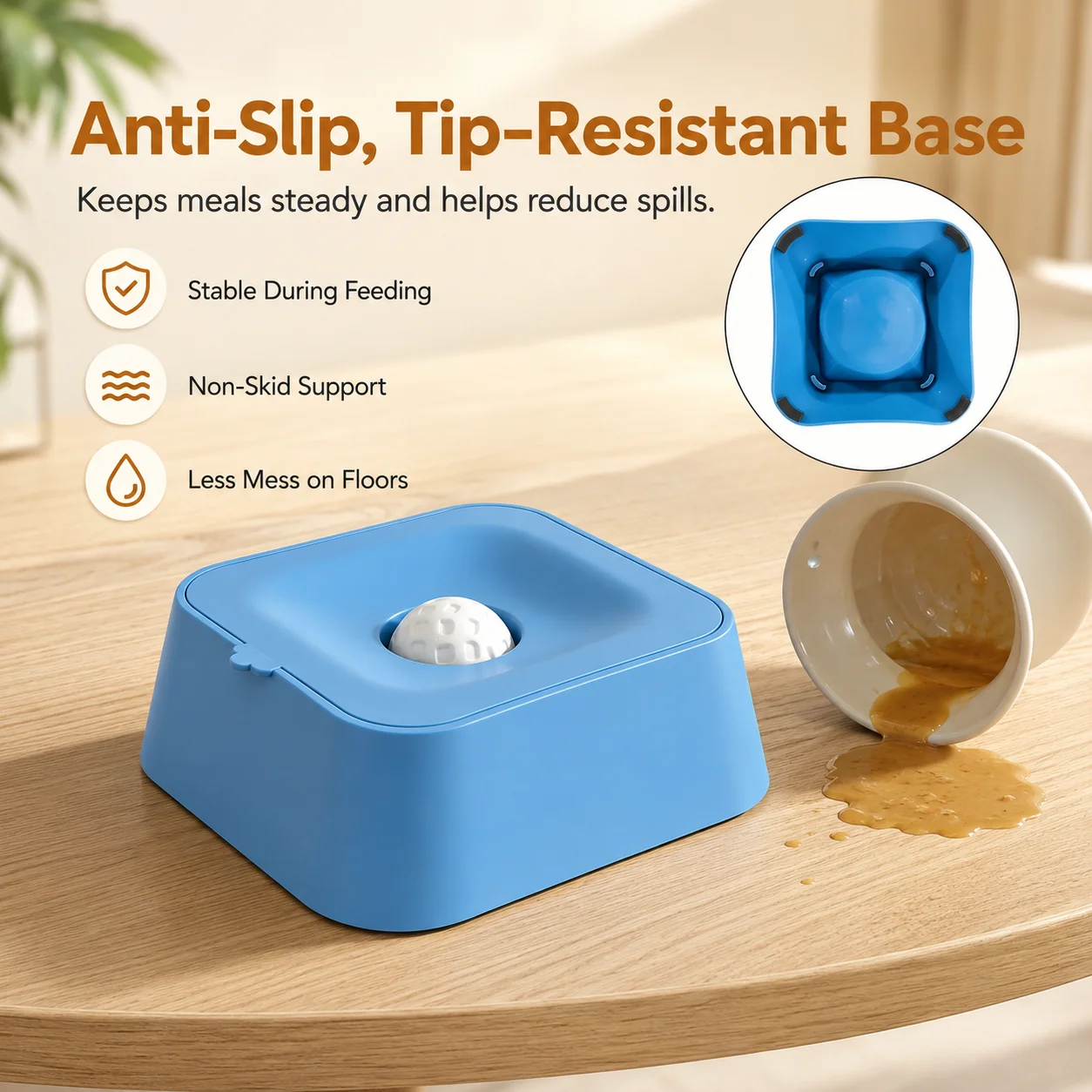 Stock Stylish Portable Modern Solid Pattern Pet Slow-feeding Square Bowl Built-in Rolling Ball Waterproof Cats Dogs PP Material