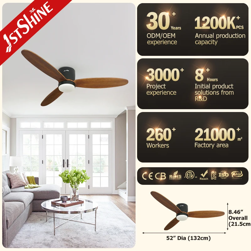 1stshine living room 52" flush mount modern wood blades ceiling fans with lights and remote control