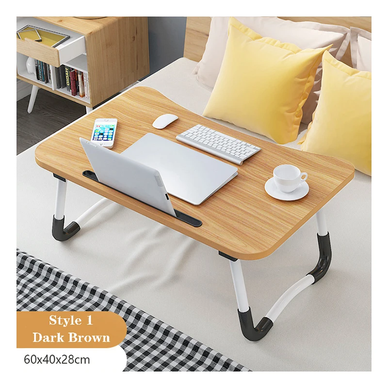 Adjustable Folding Wooden Design Computer Laptop Tray Desk Mini Bed Table with Metal Material for Breakfast & Writing