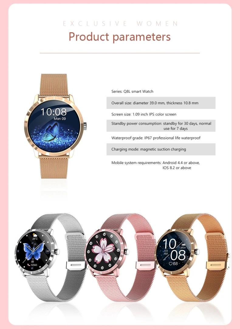 Steel Gold Smartwatch Q8L Blood Pressure Heart Rate Sport Smart Watch for Women Men Smartwatch (16).jpg