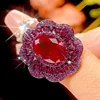 Anillo de corindón rojo Black Gold - Talla Ajustable