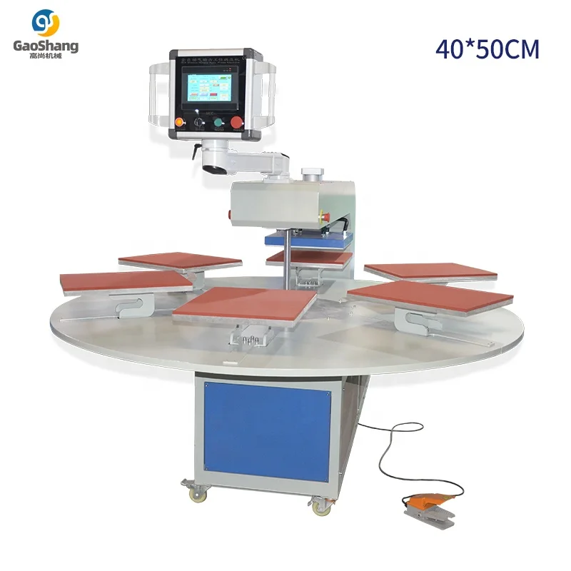 Gaoshang Pneumatic Rotary Heat Press Machine 6 Pallets 16 X 24in Single Double/Multy Press Station for Garment Design Hot