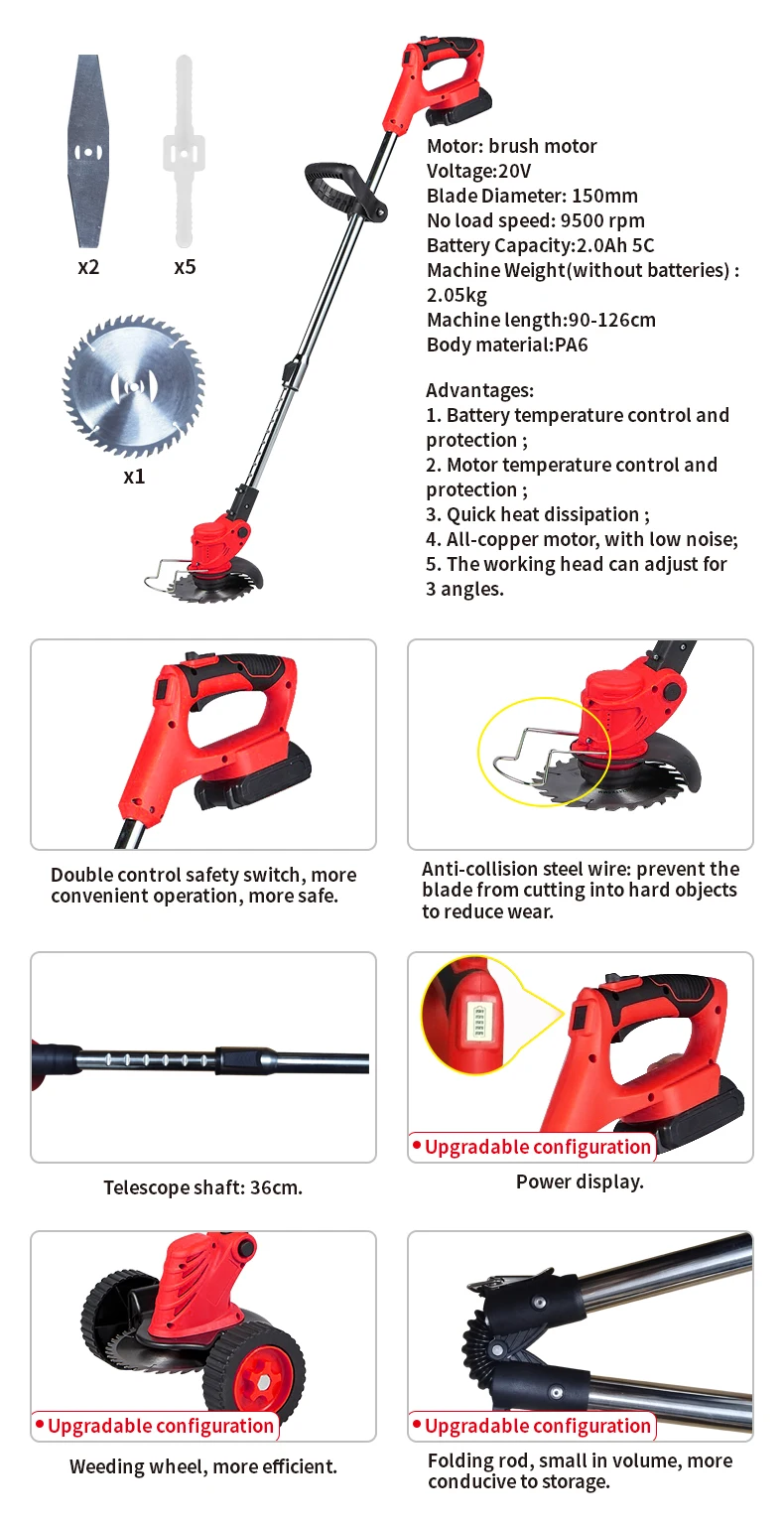 450w Electric Trimmer Brushcutter 20v Lithium Tool Battery Brush