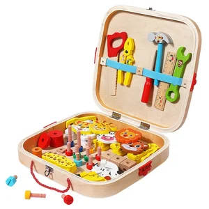 Unisex Wooden Building Blocks for Early Education Pretend Play Educational Toys Animal Toolbox Screw Nut Assembly for Boys Girls