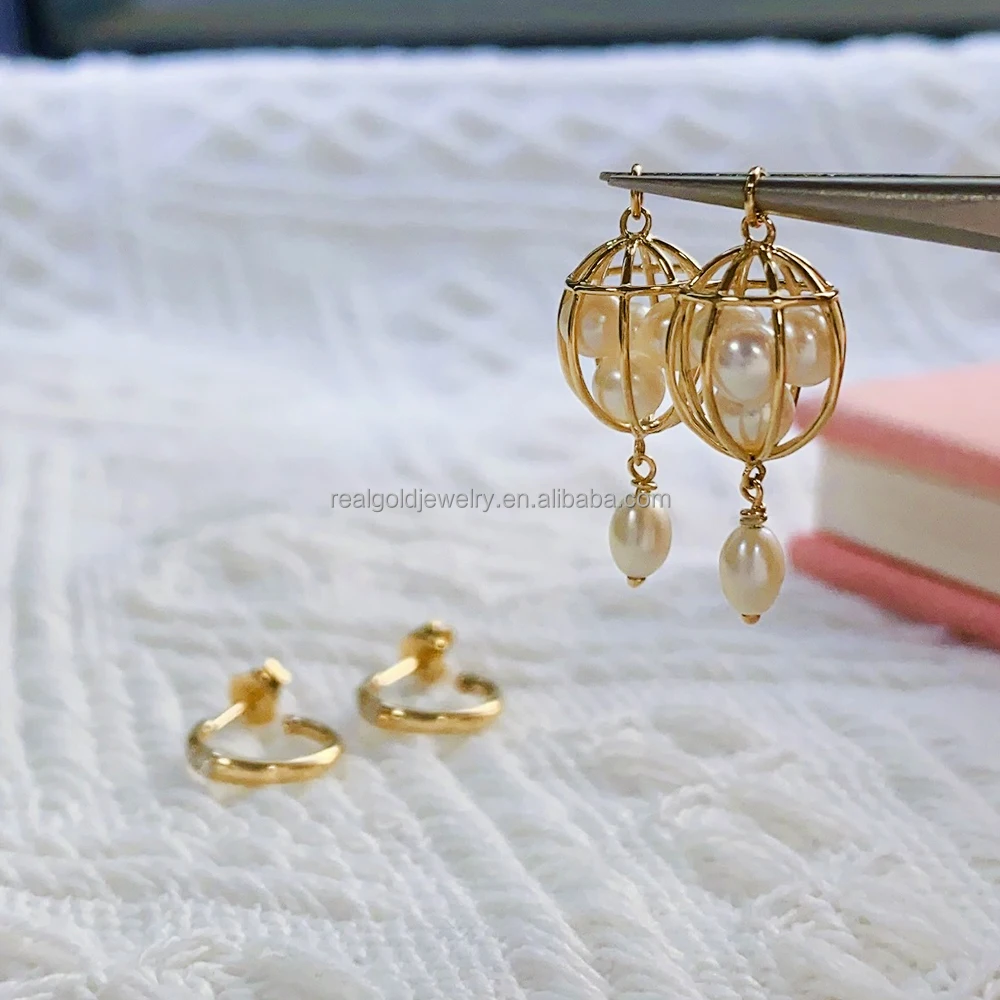 14k Au585 Solid Gold Stud Earrings Trendy Style Lab Diamond Beautiful