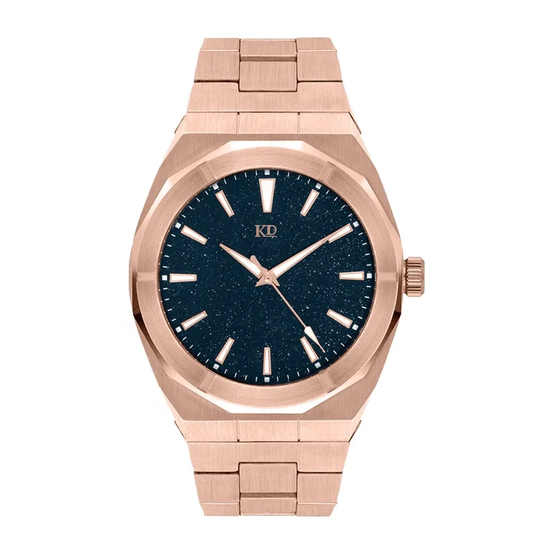 Custom Classic Simple Brushed IP Gold Star Dust Stainless Steel Band Luxury Men Quartz Watches Men