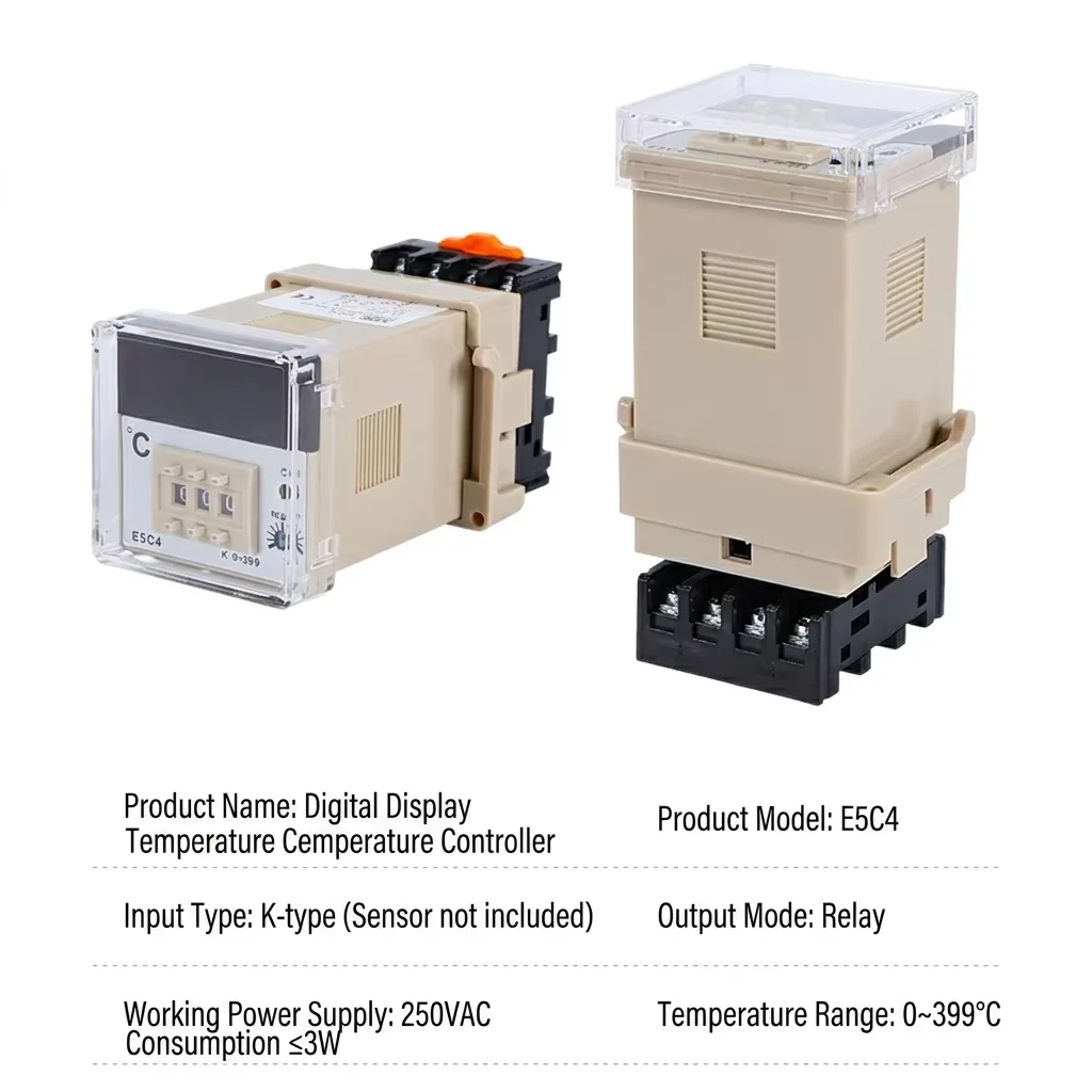 XRKC E5C4 DIP Adjustment PID Intelligent Digital Temperature Controller K/PT100 Type 0-399 ℃ Industrial Temperature Controller