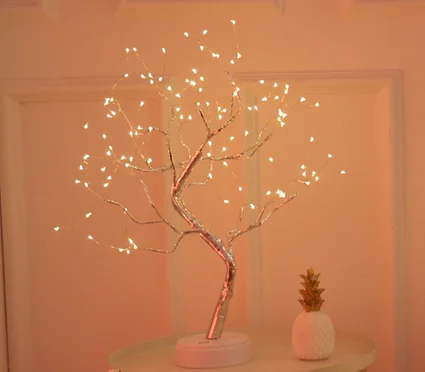 HTN - Luce Albero Bonsai Per Scrivania Bonsai Con Filo A Batteria Usb Con 108 Perle A Led