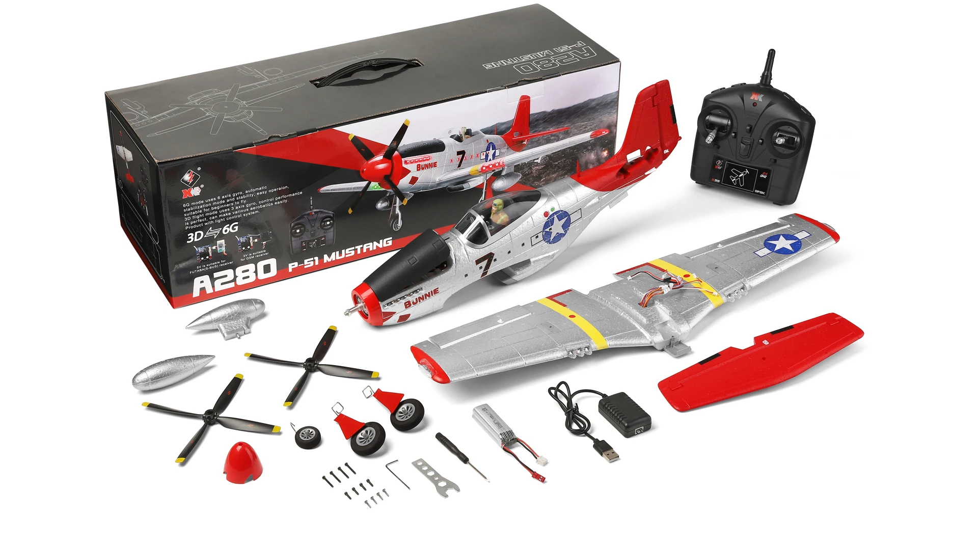人気 WLtoys XK A280 RC飛行機 P51 戦闘機シミュレーター 2.4G 3D6G