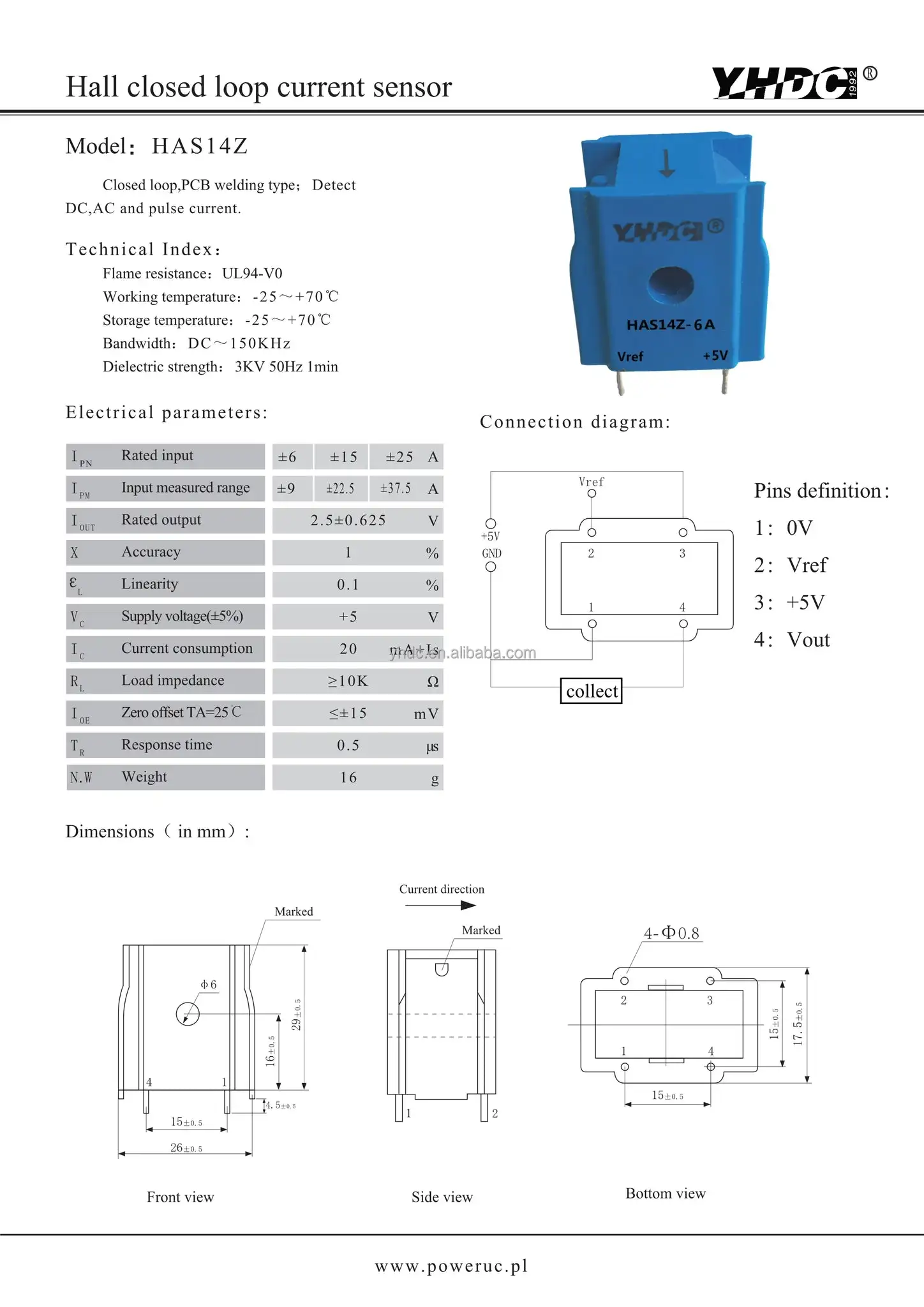 Yhdc 6a25a Hall Effect Closed Loop Current Sensor,Current Transducer