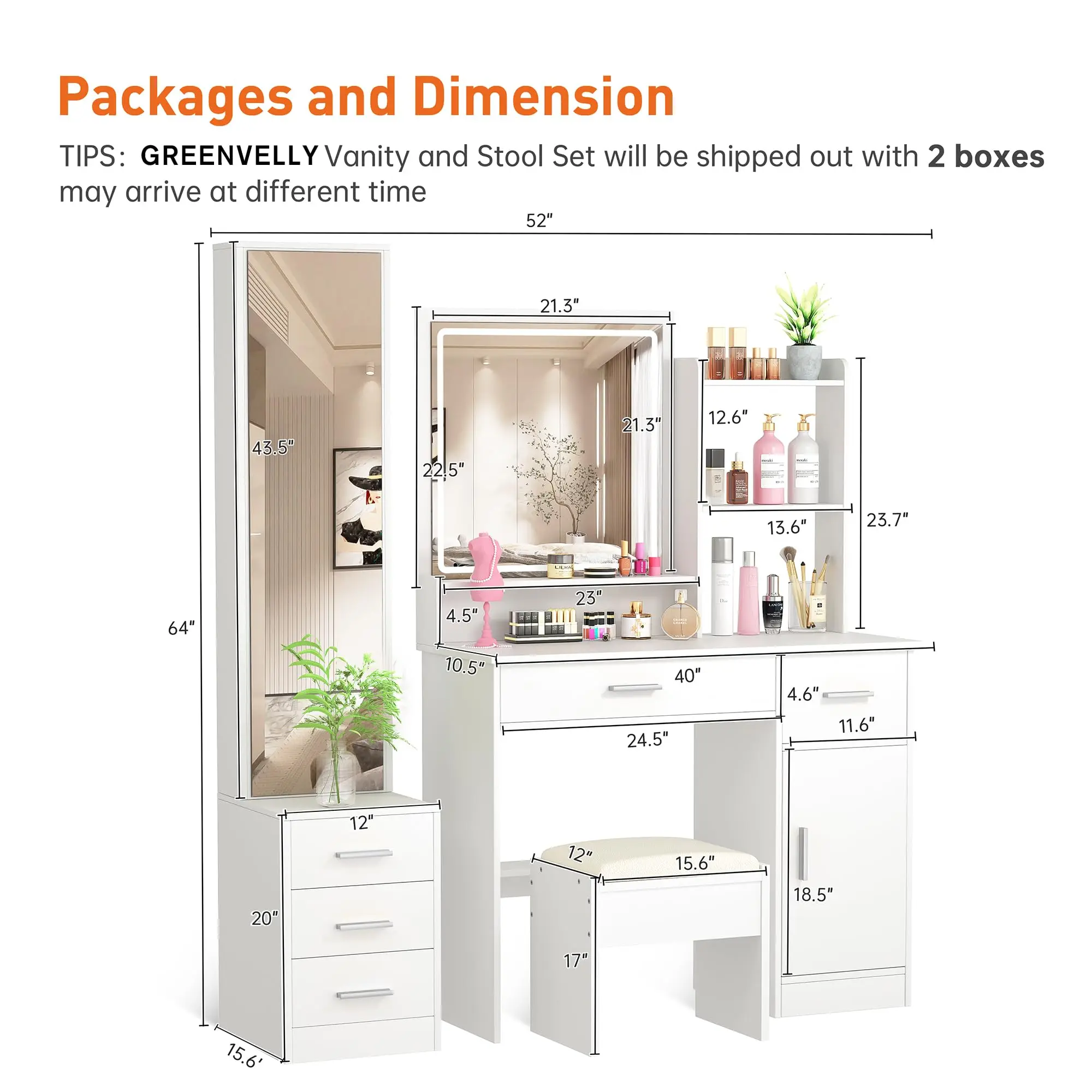 Modern Fancy New Design LED Intelligent Control Mirror Dressing Vanity Desk Table Movable Wood Panel for Bedroom Apartment Use