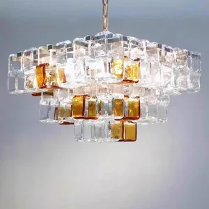 Modern Simple Designer Crystal Chandeliers Luxury Square Glass Lamps for Living Dining Room Customized Pendant Lights