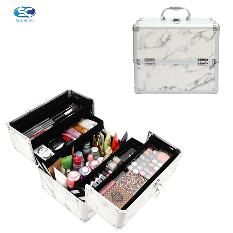 Customized Vintage Style Makeup Kits Professional Aluminum Metal Vanity Nail Trolley Case with Cosmetic Bags & Cases
