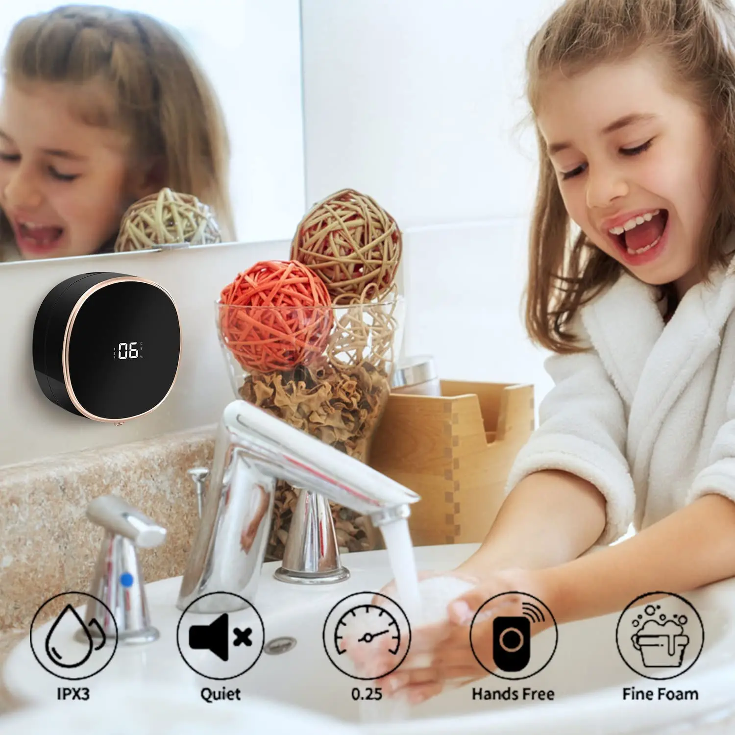 Temperature Digital Automatic Touchless Foam Soap Dispenser Wall Mount Modern Luxury Waterproof for Home Kitchen