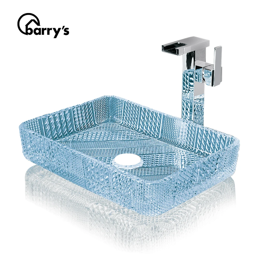 Popular Rectangle Blue Clear Glass Bathroom Vanity Counter Top Art Sink Basin Buy Design Counter Top Basins