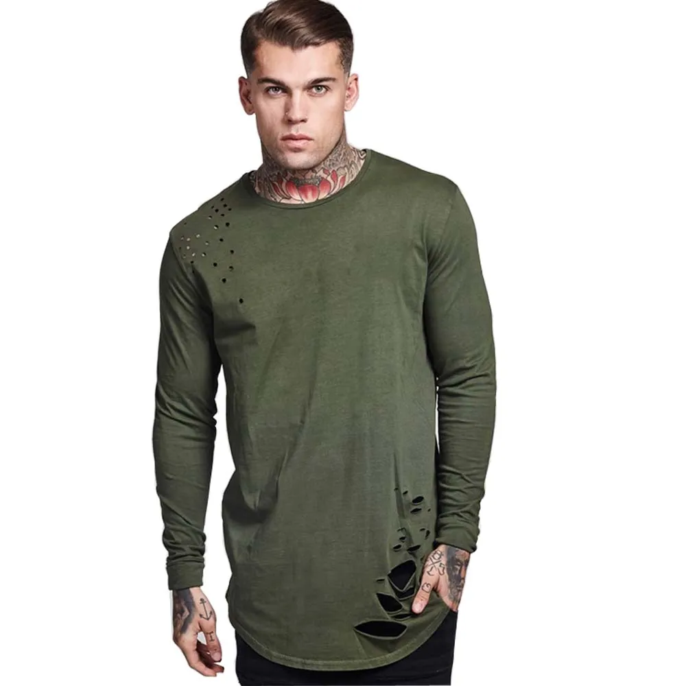 mens distressed long sleeve shirt