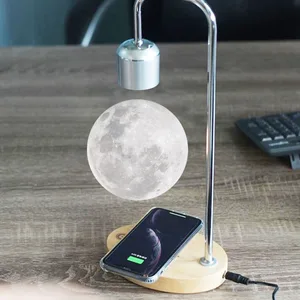 Wireless Charger Led Desk Lamp Bedroom Bedside 3D Printing Levitating Moon Magnetic Floating Table Lamp