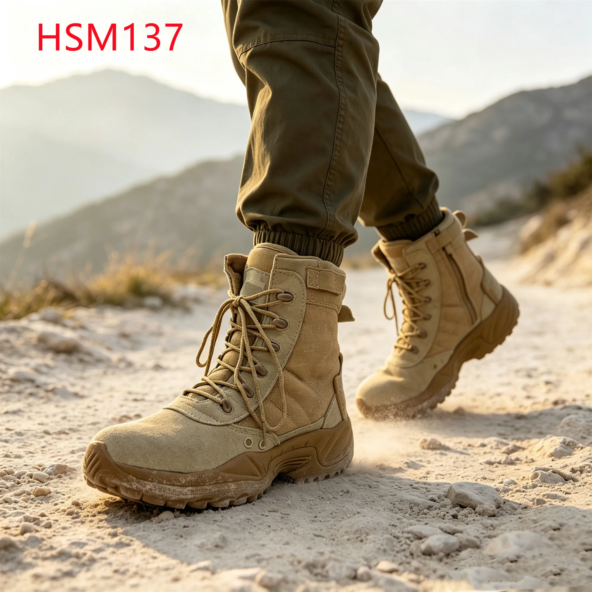 LXG,Mountain Hiking Secure Footing Hua Singh Desert Boots Coastal Cliff Anti-impact Outsole Tactical Gear Boots with Zip HSM137
