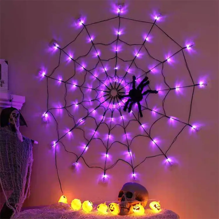 Toile D’araignée Halloween LED Géante - 150 Lumières, 8 Modes, Télécommande - 8
