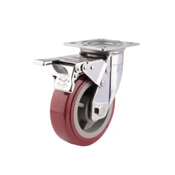 4 in swivel polyurethane heavy duty stainless steel wheel with total brake for food industry and rack trolley caster