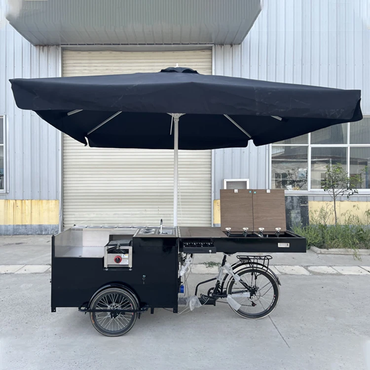Food Bike With Grill Fryer for Crepe Waffle Motorcycle Wheel Hot Dog  Tricycle Cart Mobile Coffee Food Vending Cart