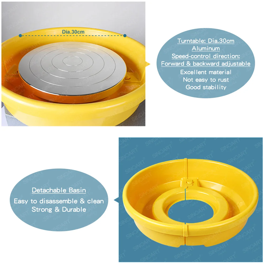 SINOART Premier Pottery Wheel Machine, 250W Electric Ceramic Forming Making Pottery Machine, 220V/110V,  Aluminum Turntable