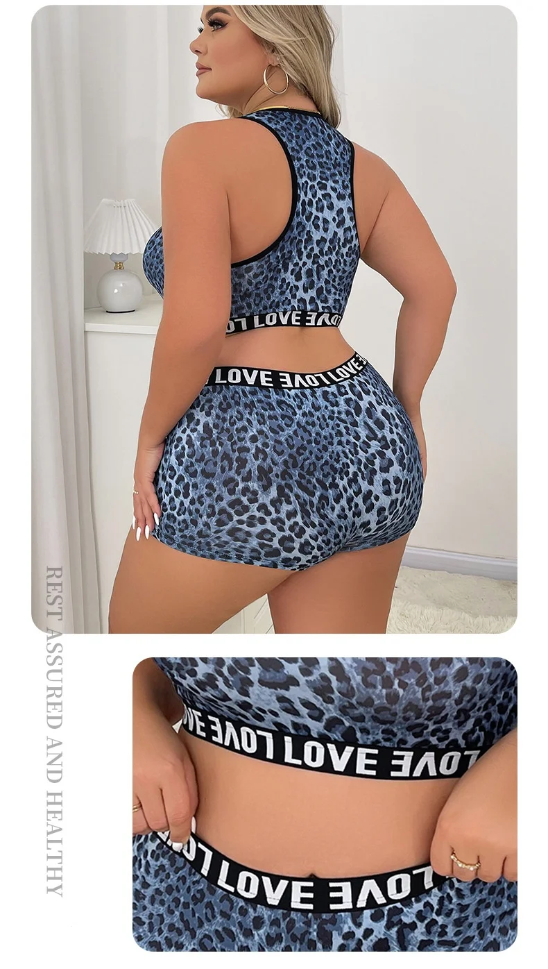 product hot sale set sling shorts two piece set suit leopard print bra for women plus size womens underwear sexy yoga sport bra sets-64